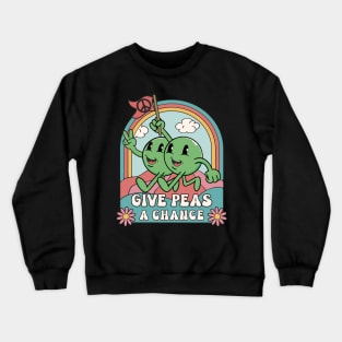 Give Peas A Chance Funny Retro Cartoon Style Pun Crewneck Sweatshirt